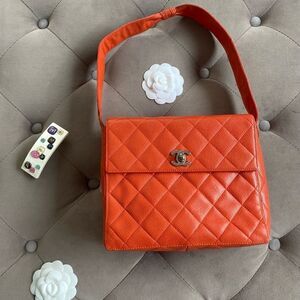 CHANEL Caviar Quilted Shoulder Bag Orange